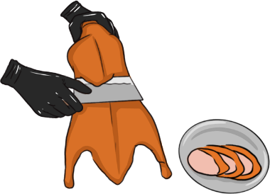 Step 7: Slice the freshly roasted duck and serve it right away.